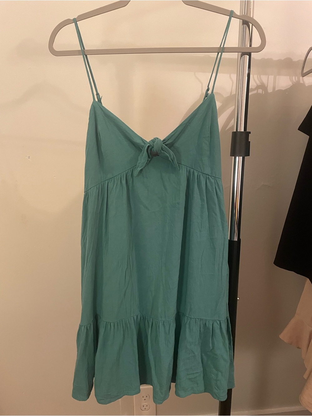 Teal Spaghetti Strap Tie-Front Sundress
